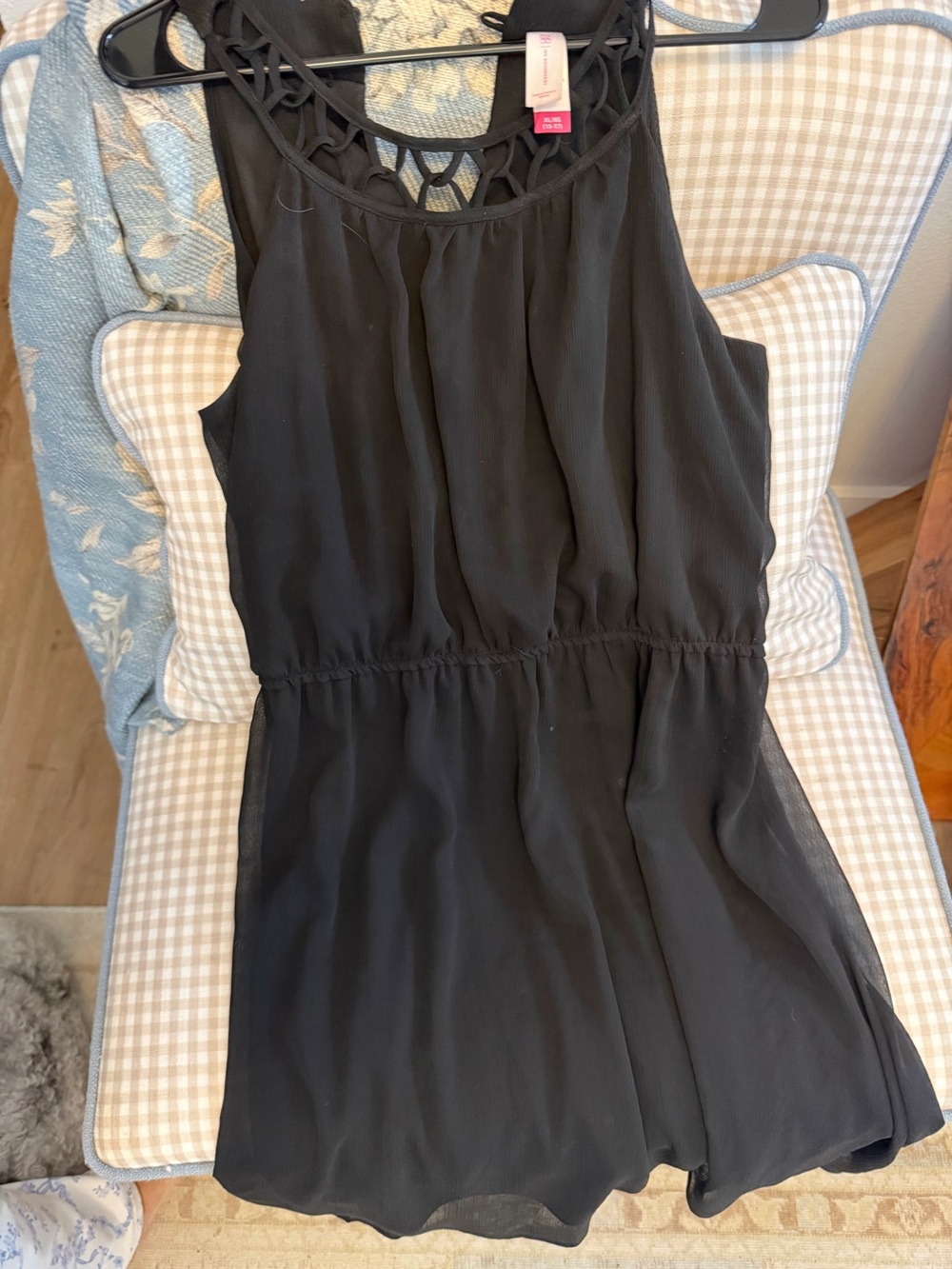 Black Sleeveless Women’s Dress with Decorative Neckline